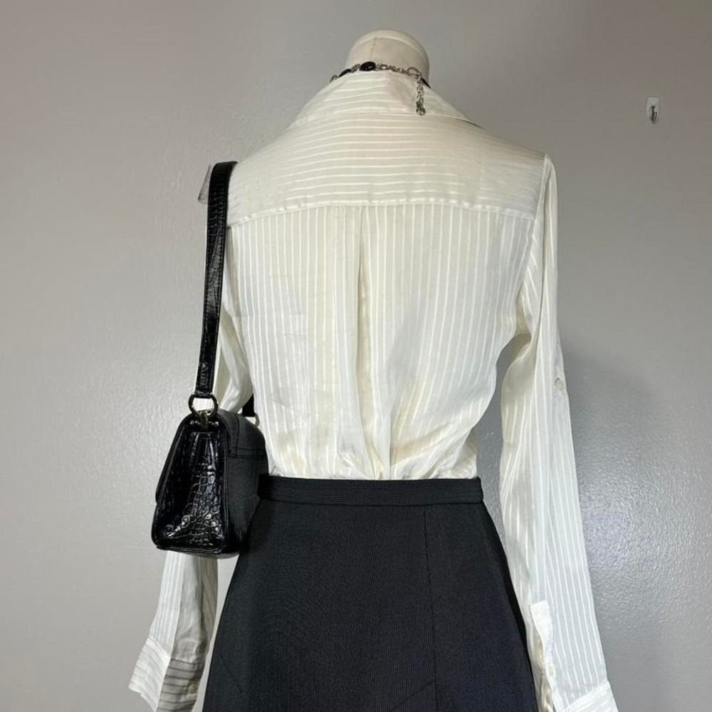 Express Portifino Shirt Roll Tab Button Up Sheer Striped Womens S Minimalist - Picture 5 of 8